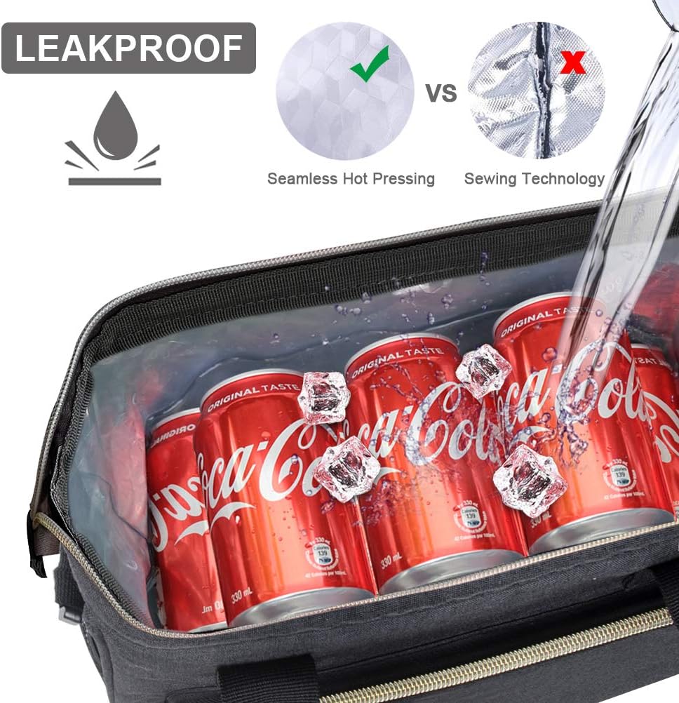 IDEATECH Insulated Lunch Box for Women & Men, Stylish Ladies Lunch Bag for Work, Leak Proof Portable Cooler Bag for Picnic, Black Lunch Tote Bags with Adjustable Shoulder Strap, Gifts for Mom (Black)